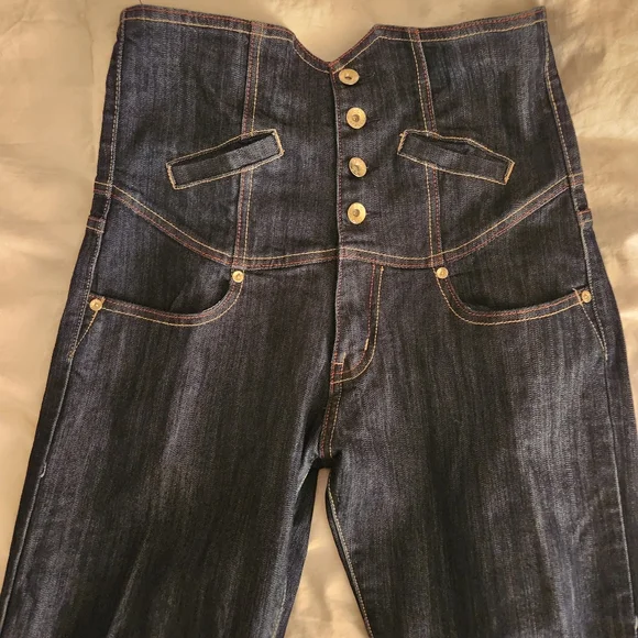 Denim/jeans very high waist stitched blue size 9 - Picture 2 of 10
